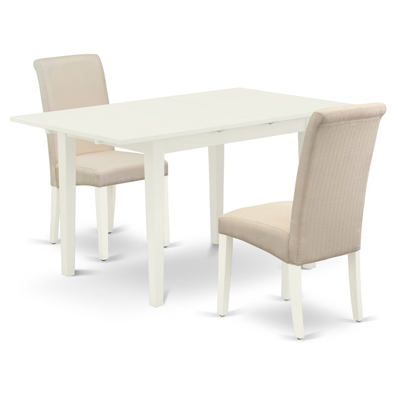 Pemberly Row Norfolk 3-Piece Dining Set with Parson Chairs in Linen White