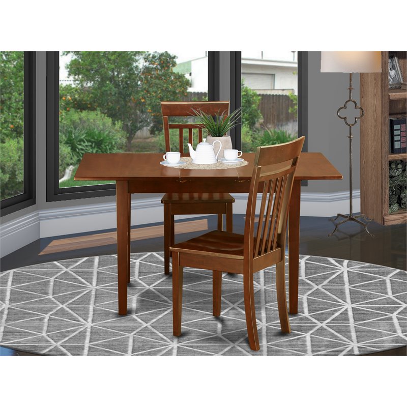Pemberly Row 3-Piece Dining Set with Mahogany Finish and Wood Seats