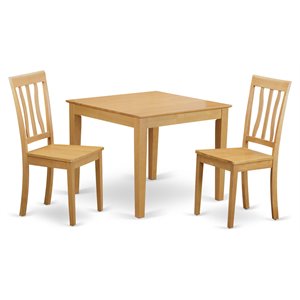 Pemberly Row Square Table 3-Piece Dining Set in Oak with Wood Seats