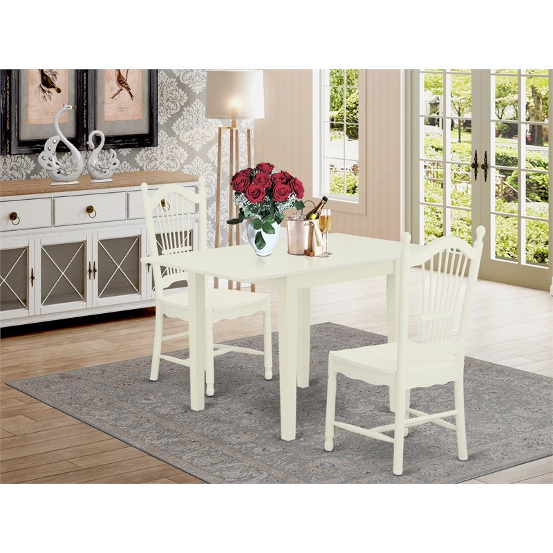 Pemberly Row 3-Piece Dining Table Set in Linen White Wood Finish