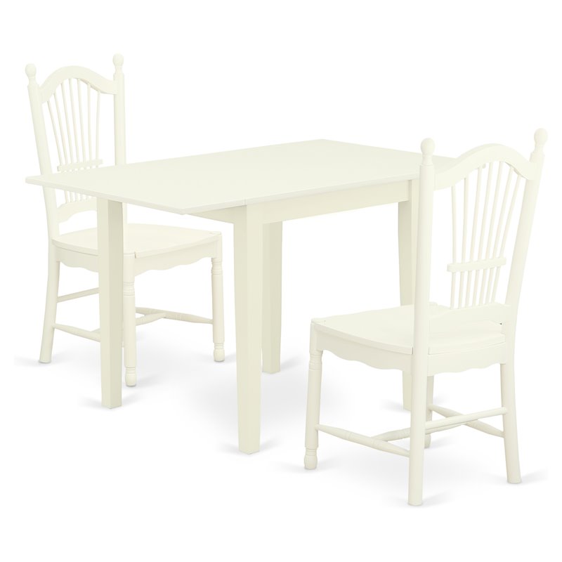 Pemberly Row 3-Piece Dining Table Set in Linen White Wood Finish