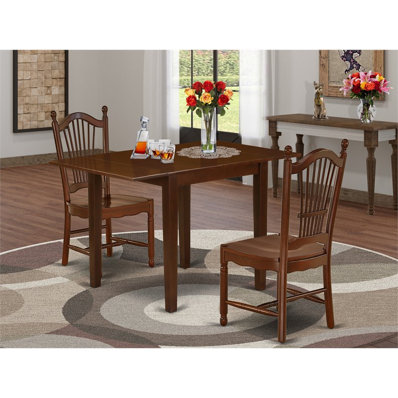 Pemberly Row 3-Piece Dining Table Set in Mahogany Wood Finish