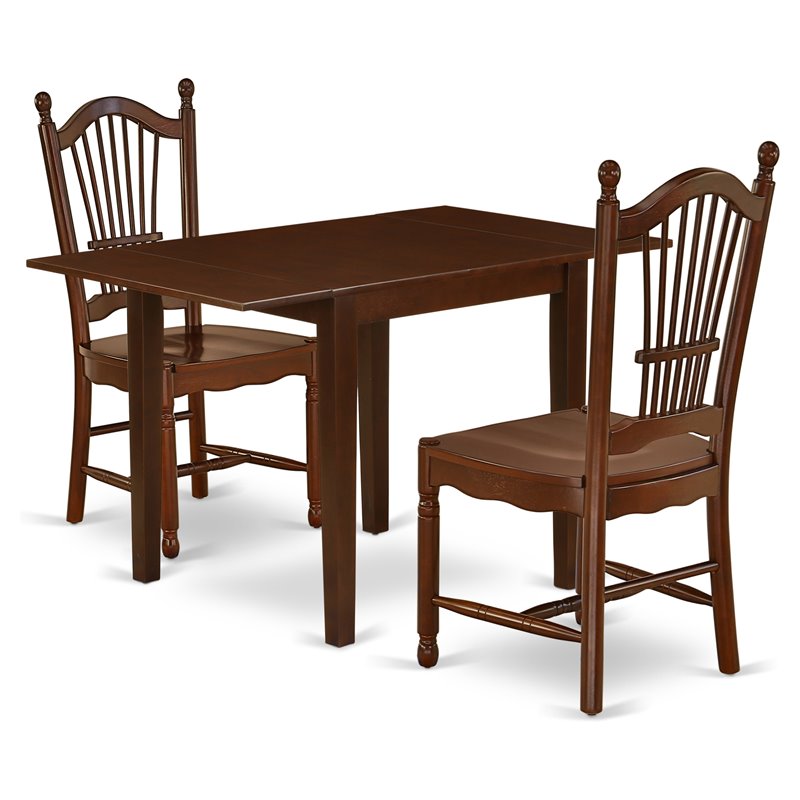 Pemberly Row 3-Piece Dining Table Set in Mahogany Wood Finish