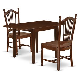 Pemberly Row 3-Piece Dining Table Set in Mahogany Wood Finish