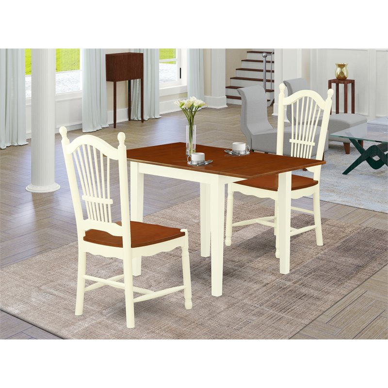 Pemberly Row 3-Piece Dining Table Set in Buttermilk and Cherry Finish