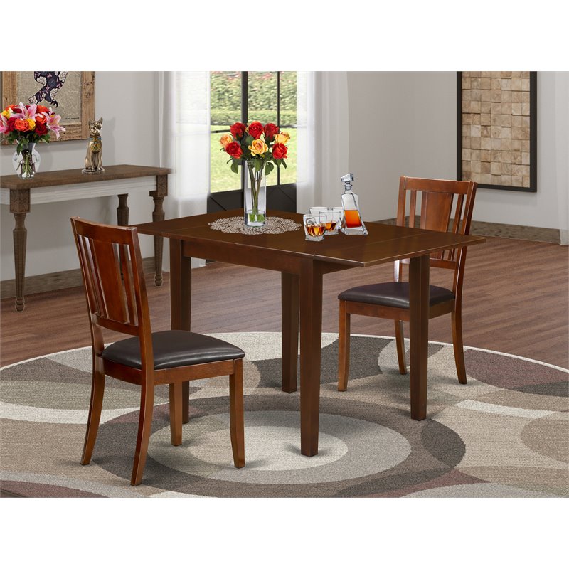 Pemberly Row 3-Piece Dining Set with Faux Leather Chairs in Mahogany