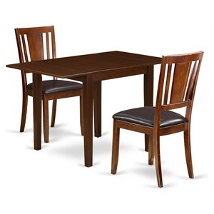 Pemberly Row 3-Piece Dining Set with Faux Leather Chairs in Mahogany