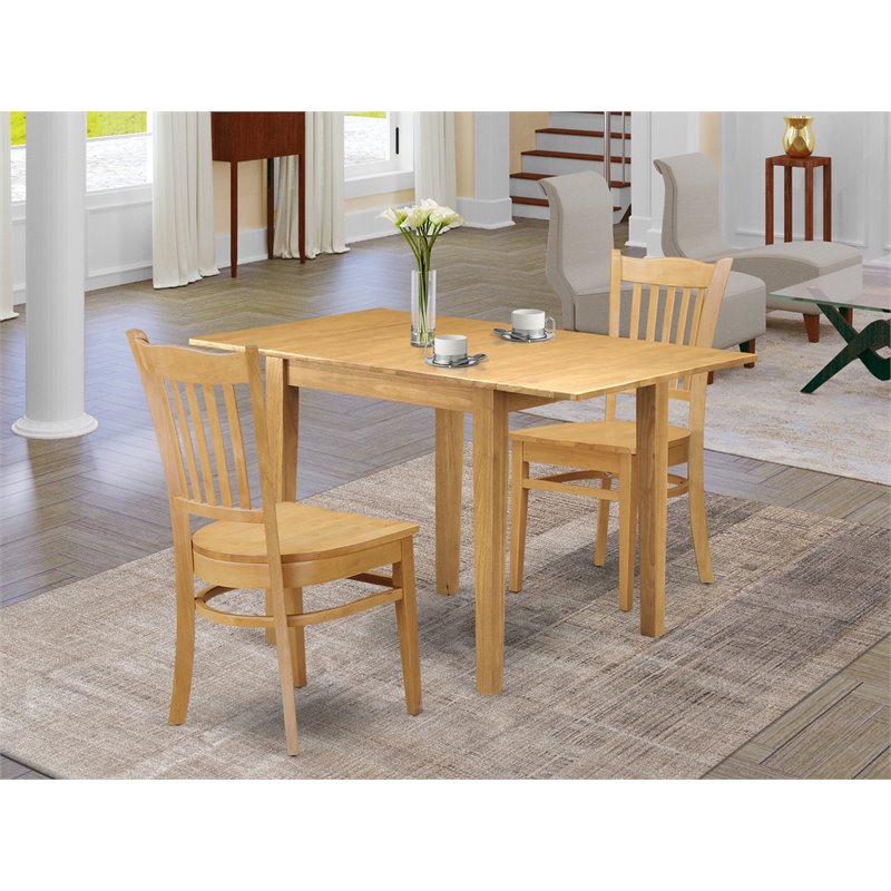 Pemberly Row 3-Piece Wooden Dining Set with Slat Back in Oak Finish