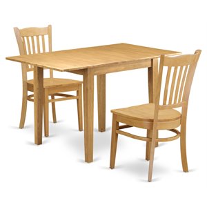 Pemberly Row 3-Piece Wooden Dining Set with Slat Back in Oak Finish