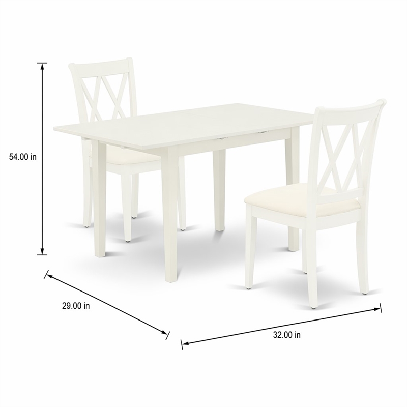 Pemberly Row 3-Piece Rectangular Dining Set in Linen White Wood