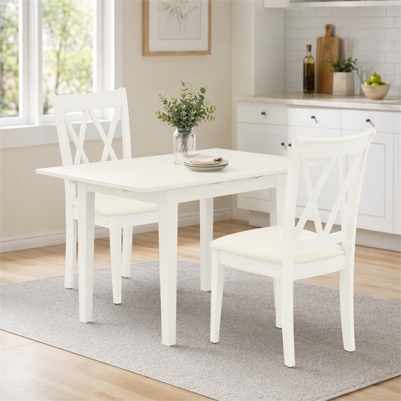 Pemberly Row 3-Piece Rectangular Dining Set in Linen White Wood