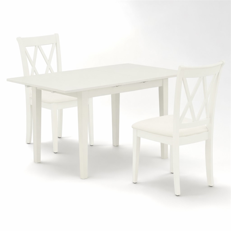 Pemberly Row 3-Piece Rectangular Dining Set in Linen White Wood