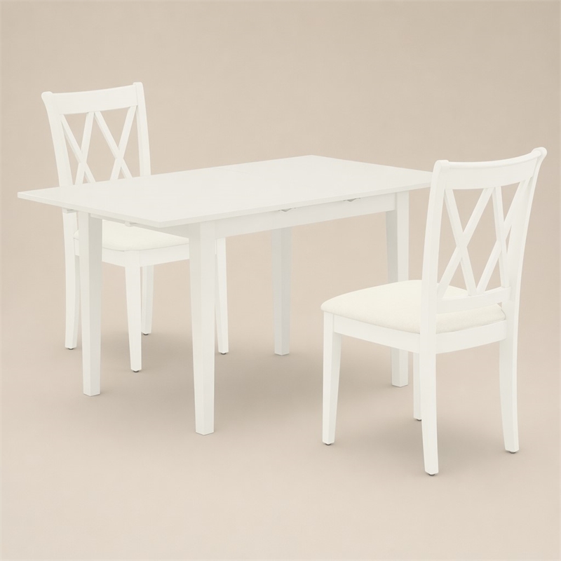 Pemberly Row 3-Piece Rectangular Dining Set in Linen White Wood