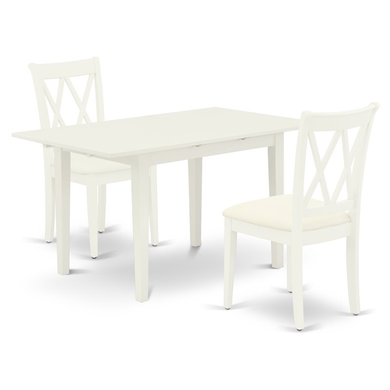 Pemberly Row 3-Piece Rectangular Dining Set in Linen White Wood