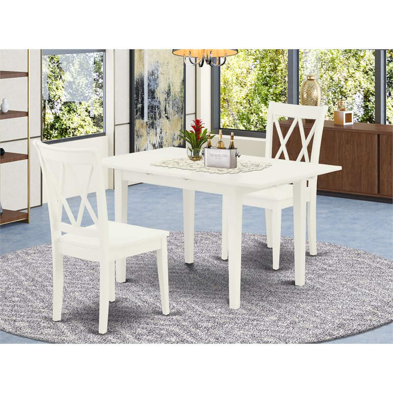 Pemberly Row Norfolk 3-Piece Dining Set with Double X-Back in Linen White