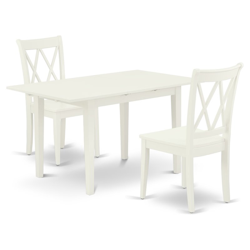 Pemberly Row Norfolk 3-Piece Dining Set with Double X-Back in Linen White