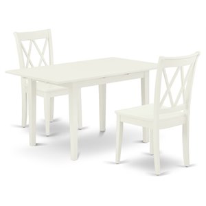 Pemberly Row Norfolk 3-Piece Dining Set with Double X-Back in Linen White