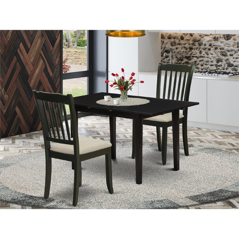Pemberly Row 3-Piece Dining Set with Black Slatted Back Chairs in Wood
