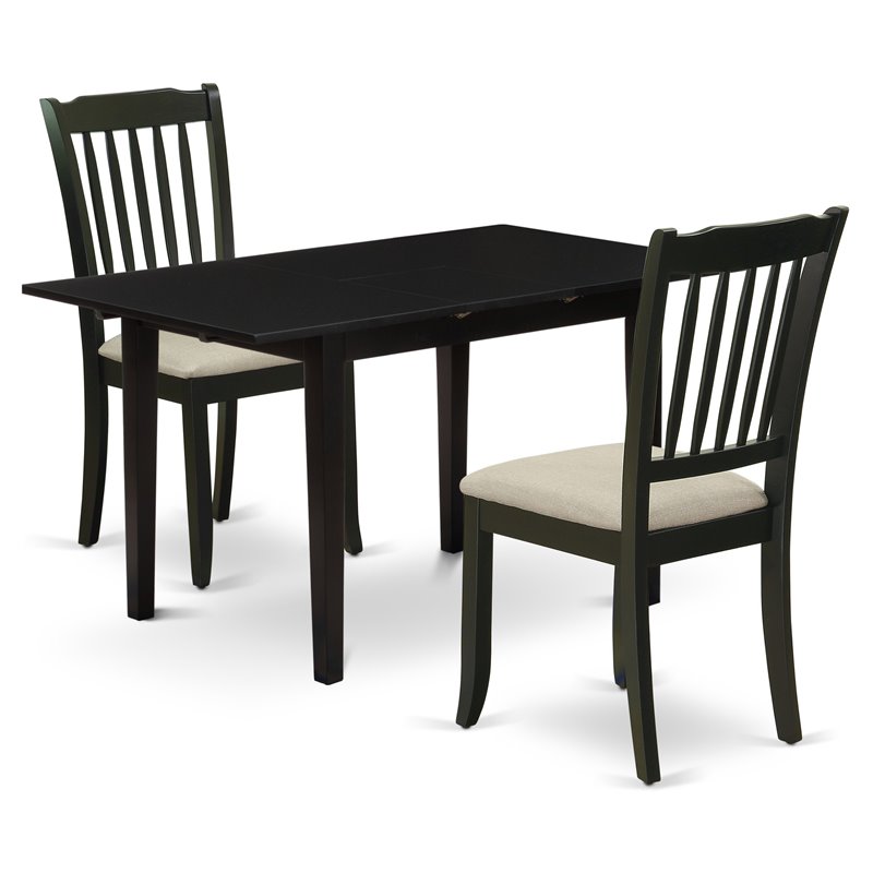 Pemberly Row 3-Piece Dining Set with Black Slatted Back Chairs in Wood