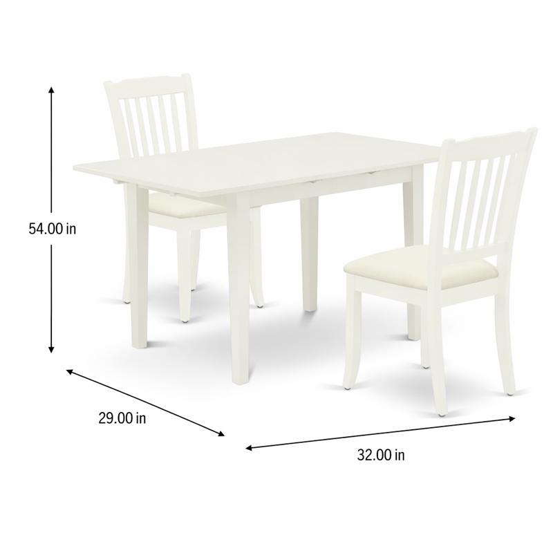 Pemberly Row Linen White 3-Piece Dining Set with Slatted Back Chairs