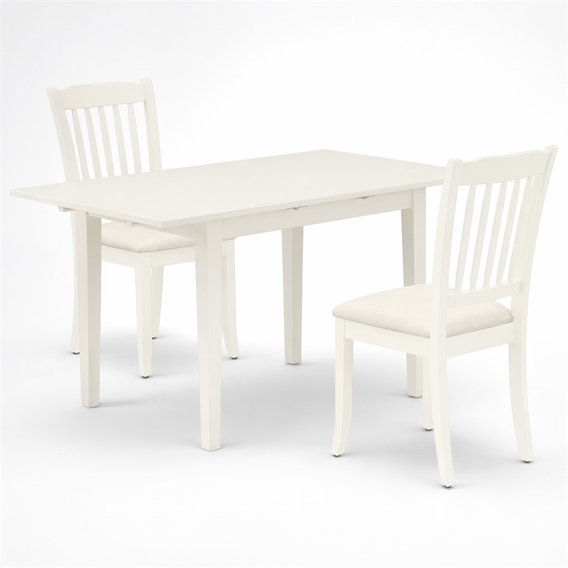 Pemberly Row Linen White 3-Piece Dining Set with Slatted Back Chairs