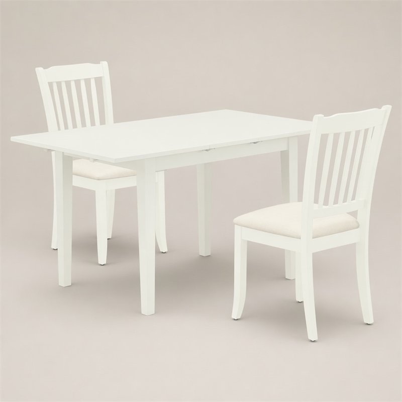 Pemberly Row Linen White 3-Piece Dining Set with Slatted Back Chairs