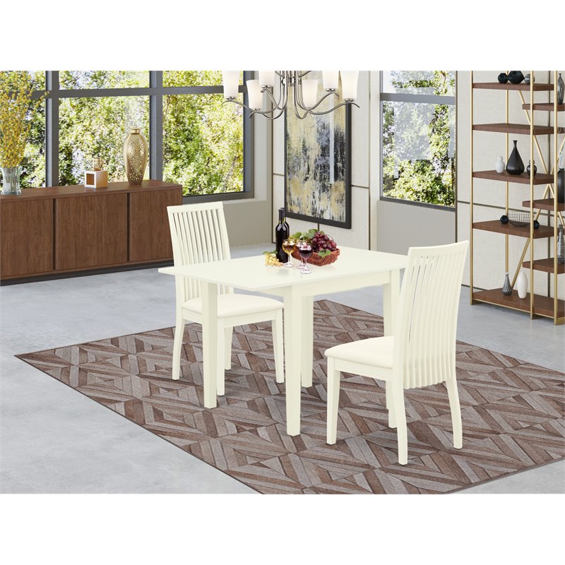 Pemberly Row Linen White Dining Set with Slat Back Chairs and Linen Seats