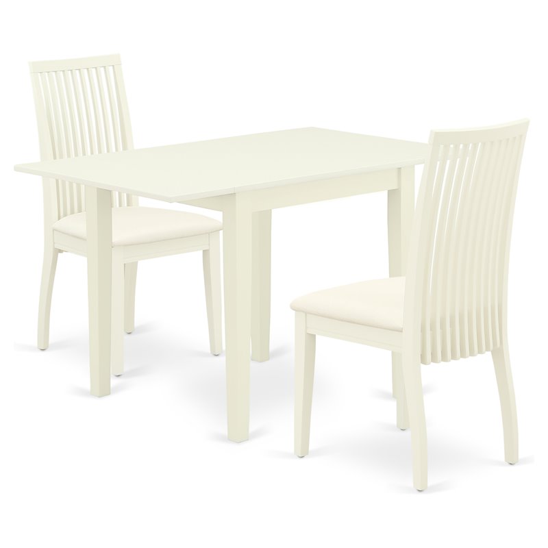 Pemberly Row Linen White Dining Set with Slat Back Chairs and Linen Seats
