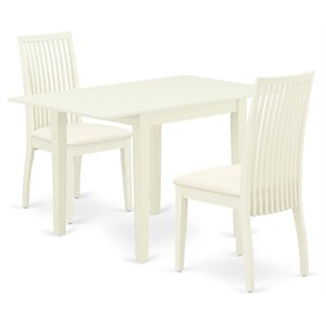 Pemberly Row Linen White Dining Set with Slat Back Chairs and Linen Seats