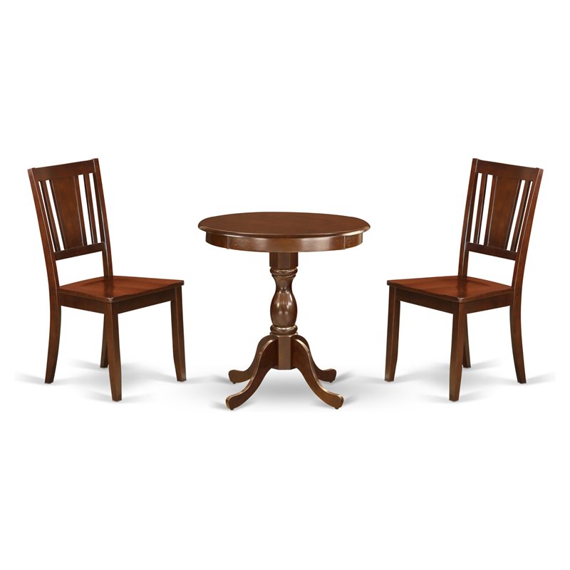 Pemberly Row 3-Piece Dining Set with Wood Seat in Mahogany