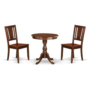Pemberly Row 3-Piece Dining Set with Wood Seat in Mahogany