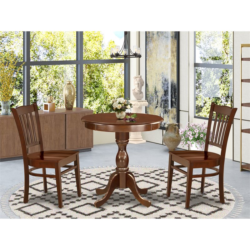 Pemberly Row 3-Piece Dining Set with Wood Chairs in Mahogany
