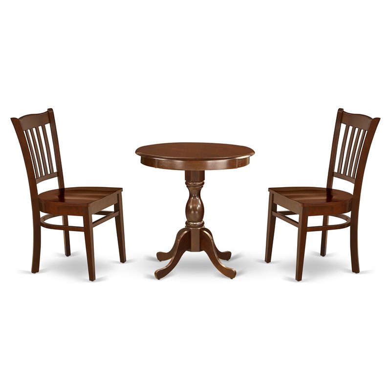 Pemberly Row 3-Piece Dining Set with Wood Chairs in Mahogany