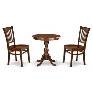Pemberly Row 3-Piece Dining Set with Wood Chairs in Mahogany