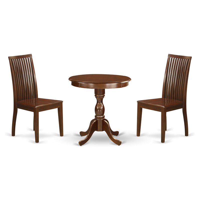 Pemberly Row Round 3-Piece Wood Dining Set with Mahogany Finish