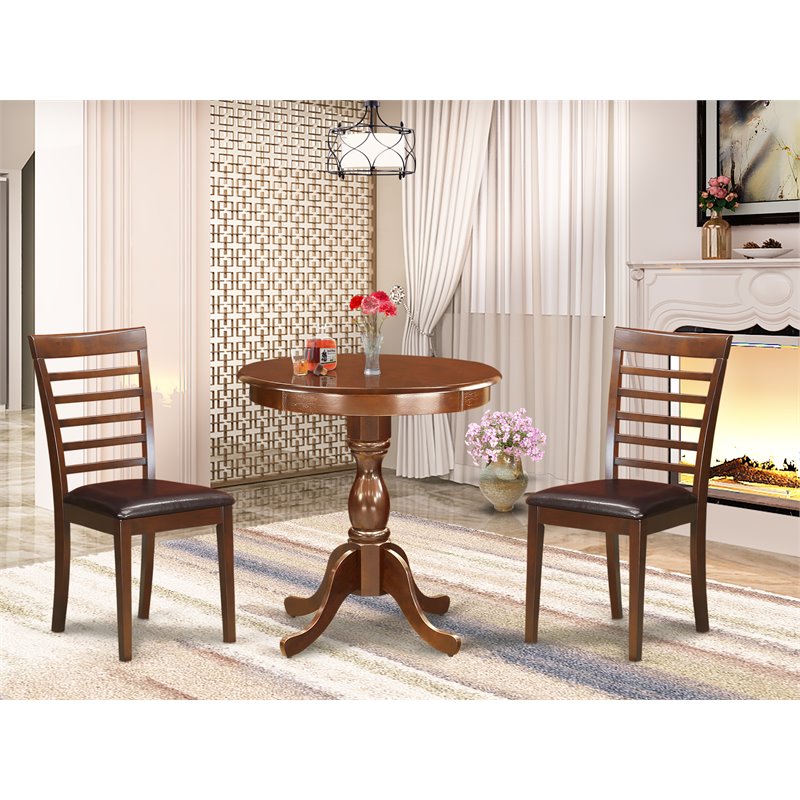 Pemberly Row 3-Piece Wood Dining Set with Faux Leather Chairs in Mahogany