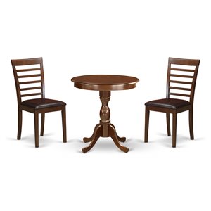 Pemberly Row 3-Piece Wood Dining Set with Faux Leather Chairs in Mahogany
