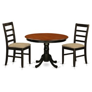 Pemberly Row 3-Pc Dining Set with Black & Cherry Finish and Fabric Seats