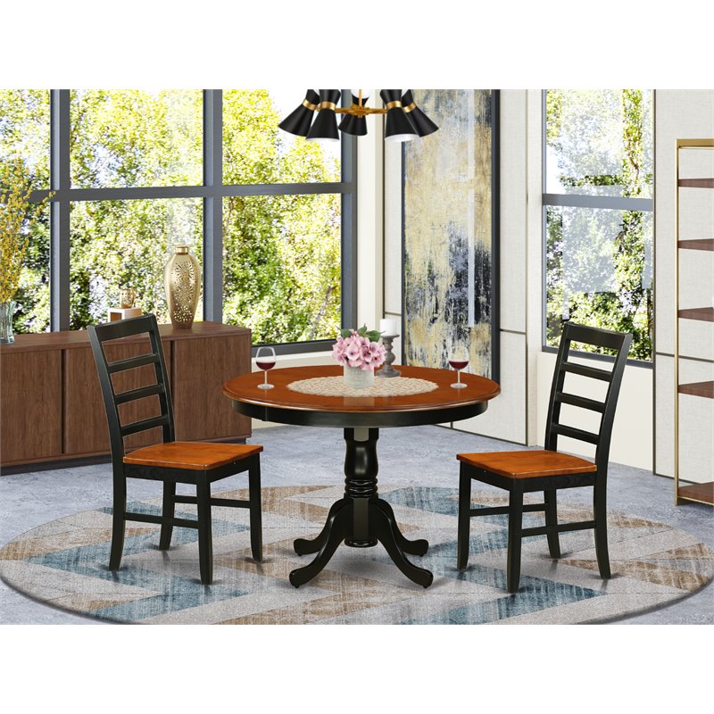 Pemberly Row 3-Pc Round Dining Set in Black & Cherry with Wood Chairs