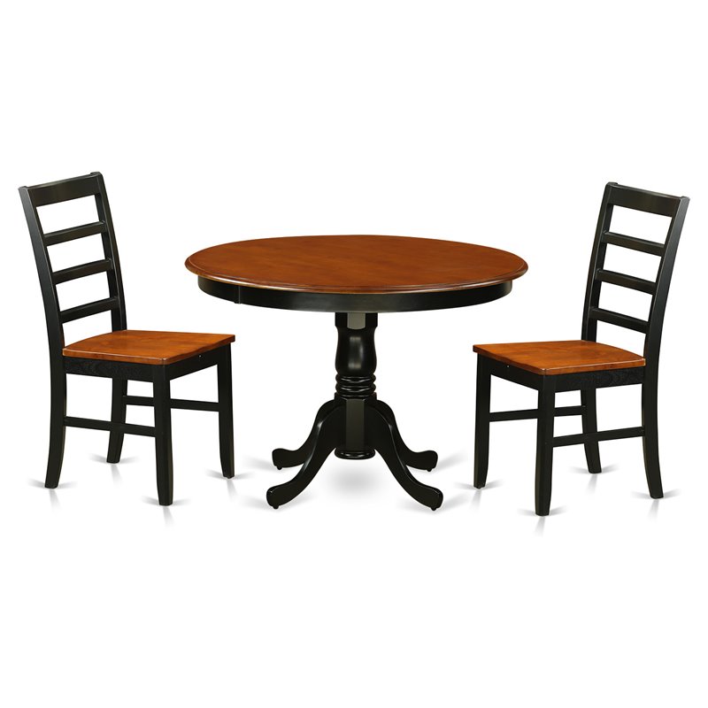 Pemberly Row 3-Pc Round Dining Set in Black & Cherry with Wood Chairs