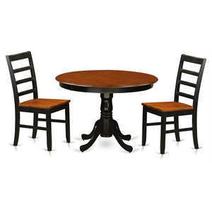 Pemberly Row 3-Pc Round Dining Set in Black & Cherry with Wood Chairs