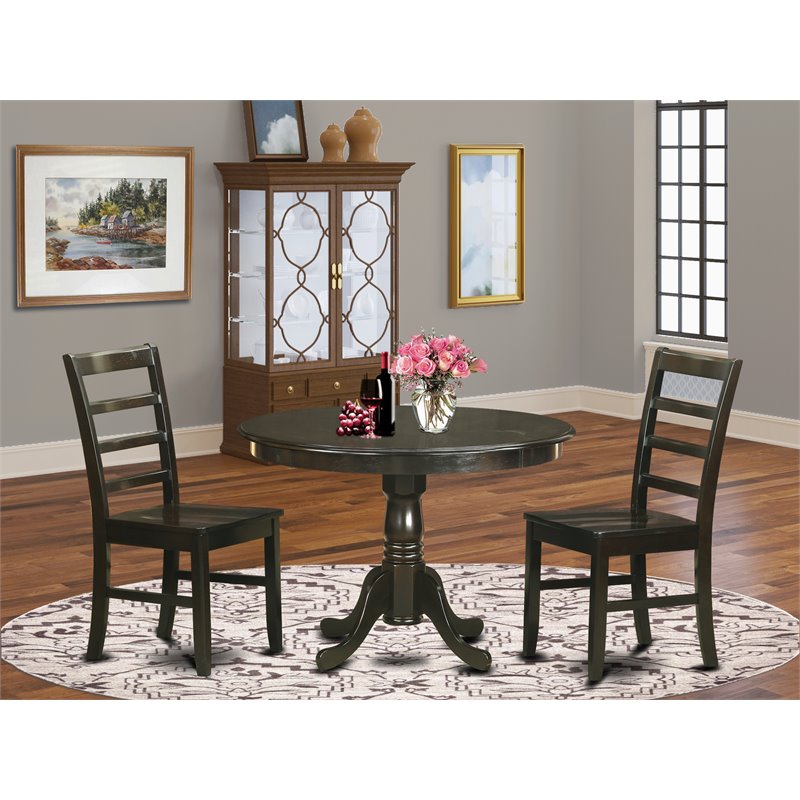 Pemberly Row 3-Pc Dining Set with Round Table and Cappuccino Wood Finish