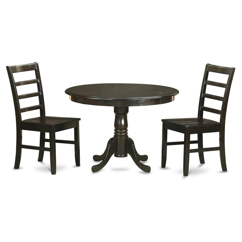 Pemberly Row 3-Pc Dining Set with Round Table and Cappuccino Wood Finish