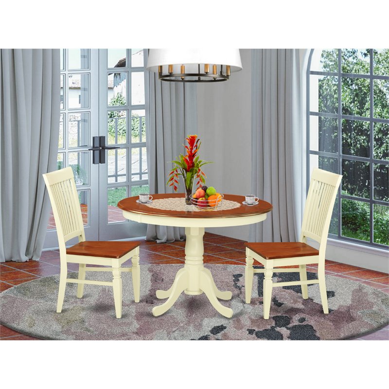 Pemberly Row 3-Piece Dining Set in Buttermilk and Cherry Wood Finish