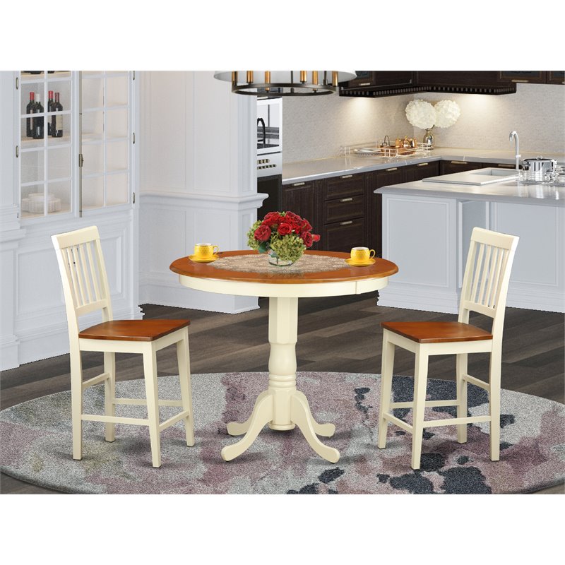 Pemberly Row 3-Piece Round Counter Height Dining Set in Buttermilk & Cherry