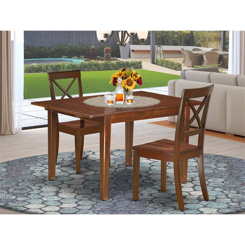 Pemberly Row Milan 3-Piece Wood Dining Set in Mahogany Finish