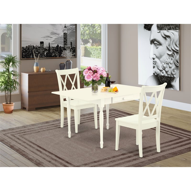 Pemberly Row 3-Piece Wood Dining Set with Double X-Back Chairs in White