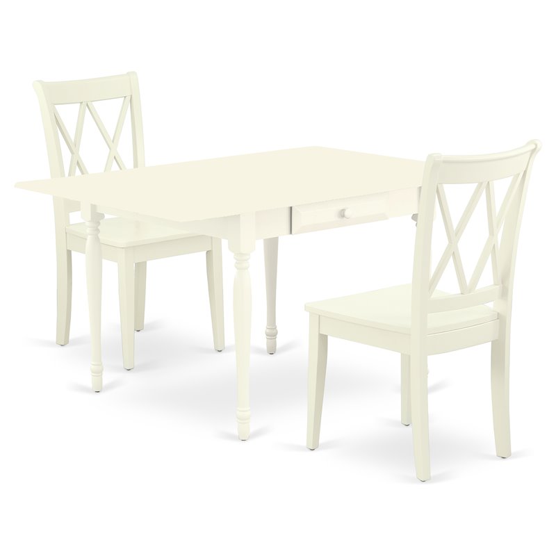 Pemberly Row 3-Piece Wood Dining Set with Double X-Back Chairs in White