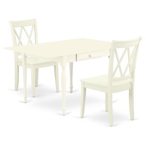 Pemberly Row 3-Piece Wood Dining Set with Double X-Back Chairs in White