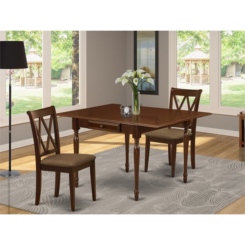 Pemberly Row 3-Piece Wood Dining Set with Upholstered Chairs in Mahogany